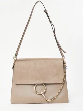 Chloé Faye Shoulder Bag Motty Beige Leather Suede Medium Gold Hardware
